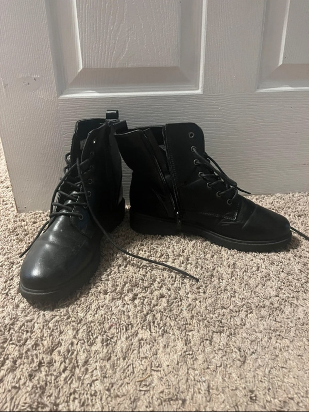 Wanted Black Lace-Up Combat Boots with Side Zipper